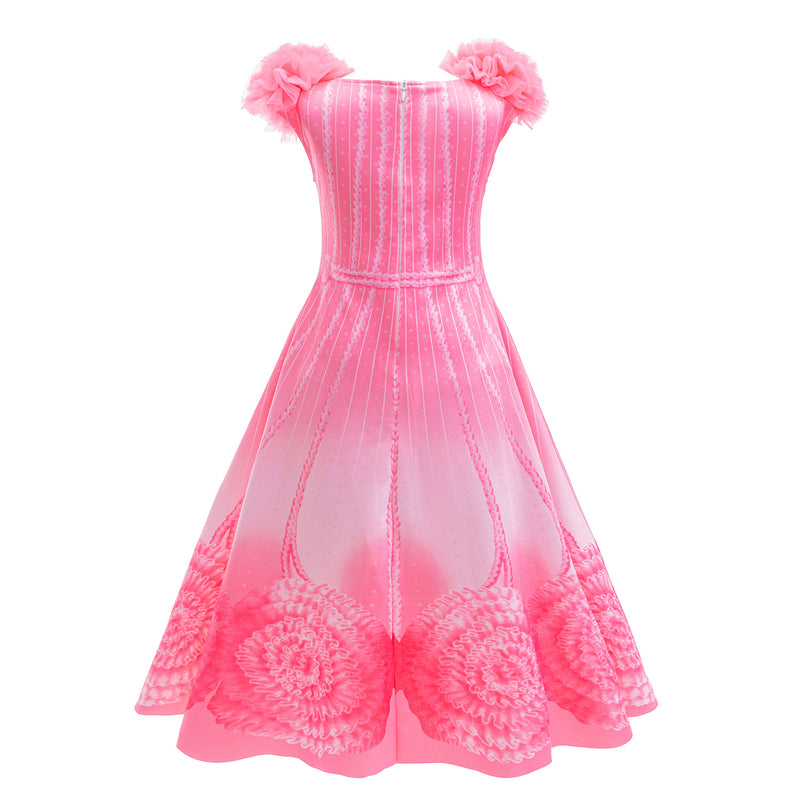 Kids Girls Film Wicked Glinda Cosplay Costume Pink Printed Sleeveless Dress - AwwwCos