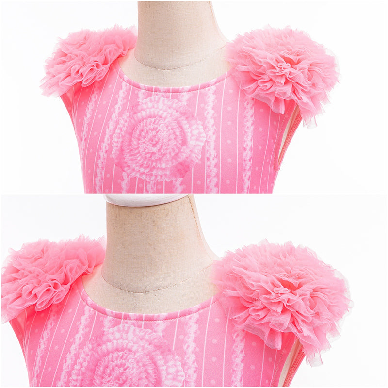 Kids Girls Film Wicked Glinda Cosplay Costume Pink Printed Sleeveless Dress - AwwwCos