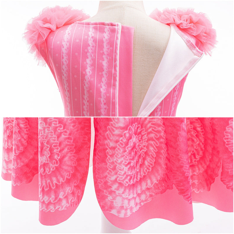 Kids Girls Film Wicked Glinda Cosplay Costume Pink Printed Sleeveless Dress - AwwwCos