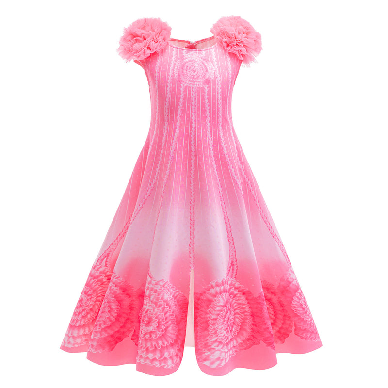 Kids Girls Film Wicked Glinda Cosplay Costume Pink Printed Sleeveless Dress - AwwwCos