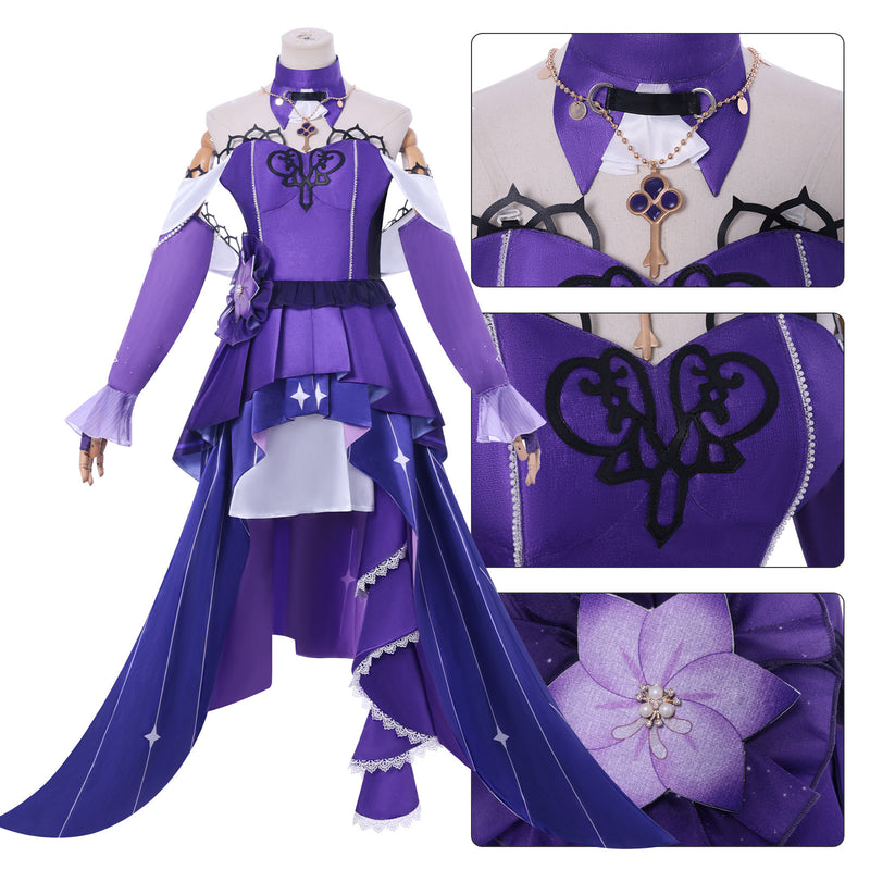 Female Game Honkai: Star Rail Herta Cosplay Costume High Low Purple Dress - AwwwCos