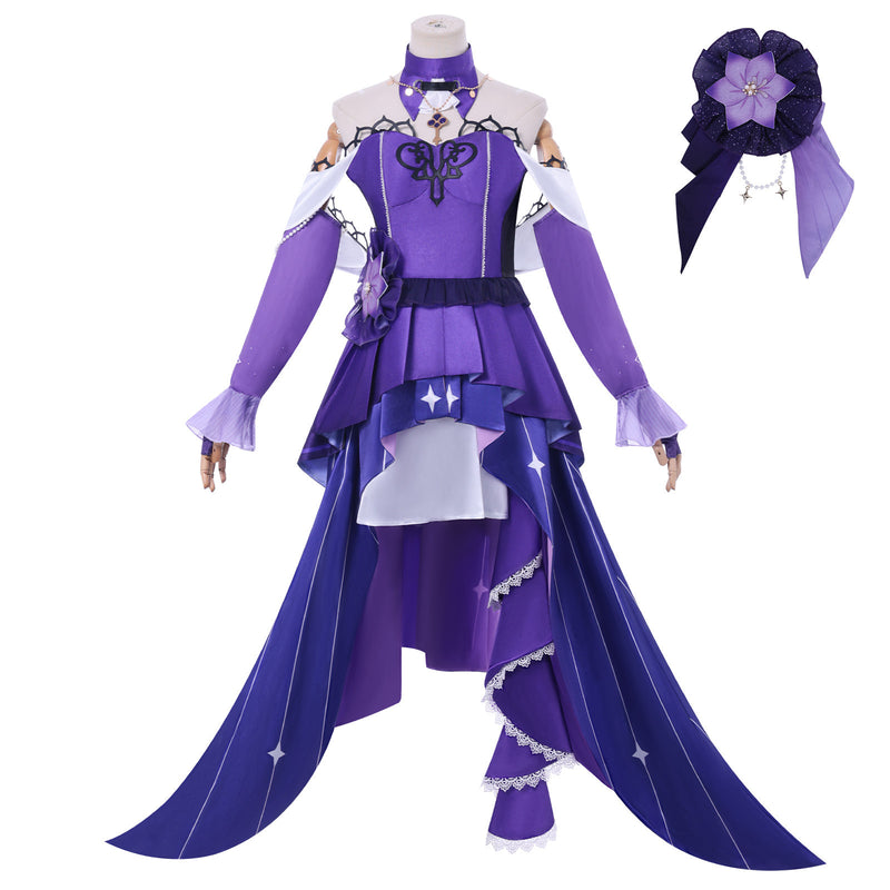 Female Game Honkai: Star Rail Herta Cosplay Costume High Low Purple Dress - AwwwCos