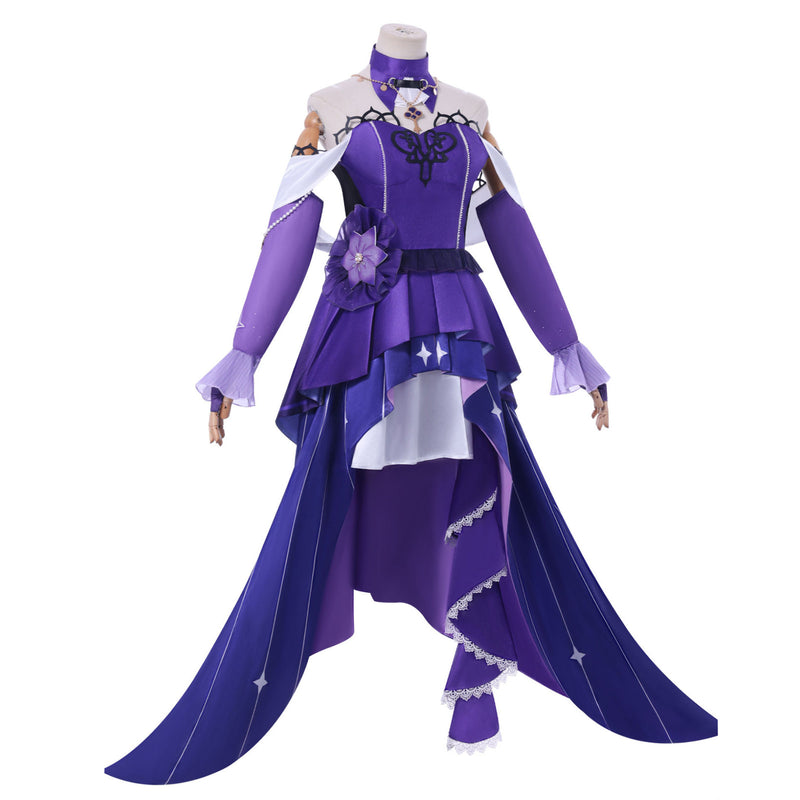 Female Game Honkai: Star Rail Herta Cosplay Costume High Low Purple Dress - AwwwCos