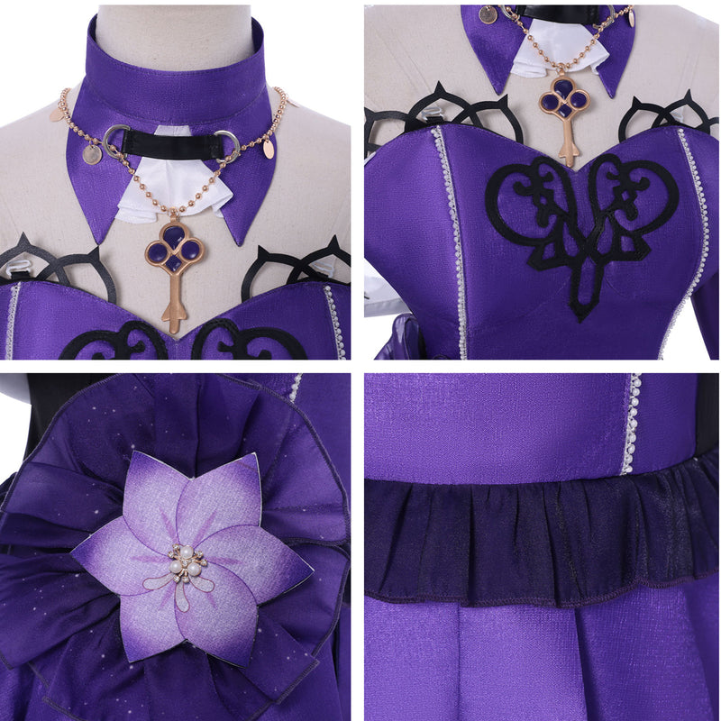 Female Game Honkai: Star Rail Herta Cosplay Costume High Low Purple Dress - AwwwCos