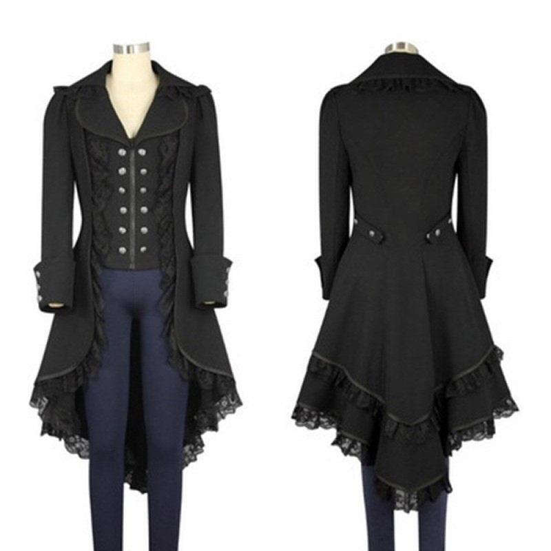 Female Gothic Steampunk Lace Trimmed Tuxedo Vintage Tailcoat