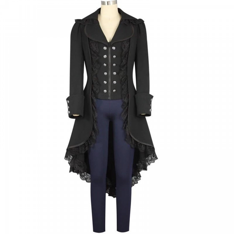 Female Gothic Steampunk Lace Trimmed Tuxedo Vintage Tailcoat