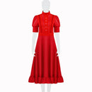 Female Movie Pearl Cosplay Costume Red Puff Sleeve Dress - AwwwCos