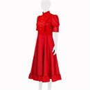 Female Movie Pearl Cosplay Costume Red Puff Sleeve Dress - AwwwCos