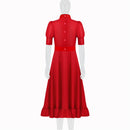 Female Movie Pearl Cosplay Costume Red Puff Sleeve Dress - AwwwCos