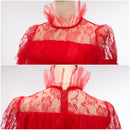 Film Beetle Juice Lydia Cosplay Costume Red Ruffles Pleated Dress