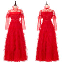 Film Beetle Juice Lydia Cosplay Costume Red Ruffles Pleated Dress