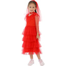 Film Beetlejuice Lydia Kid Cosplay Costume Red Necklace Dress Veil