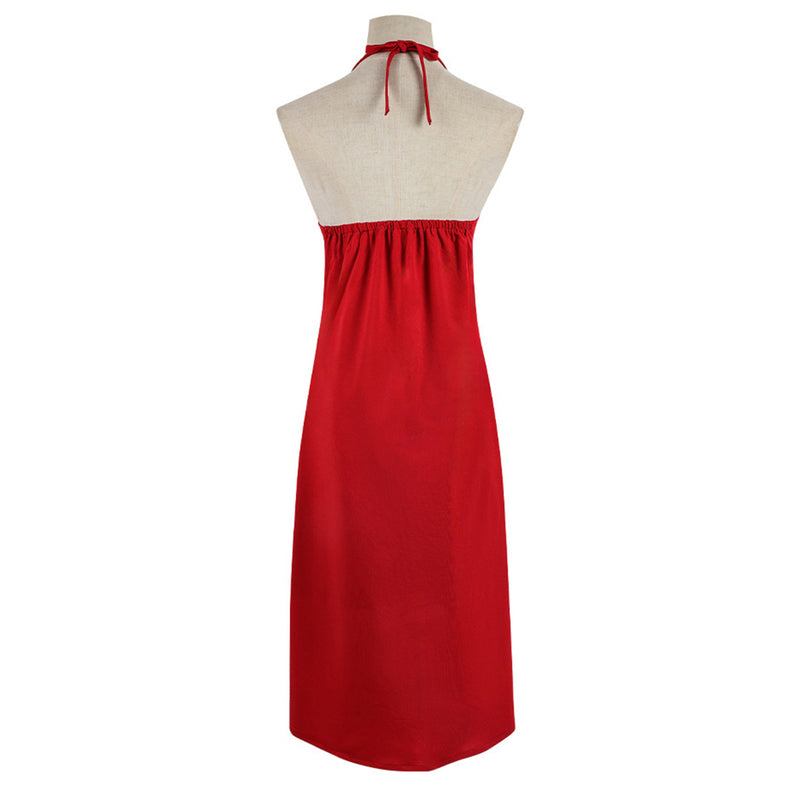 Film Resident Evil Alice Cosplay Costume Red Halter Neck Dress