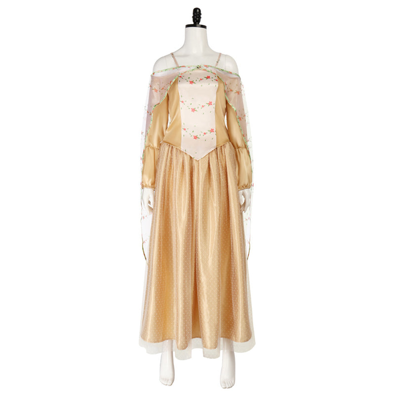 Film Star Wars Amidala Cosplay Costume Orange Dress Floral Top Cloak - AwwwCos