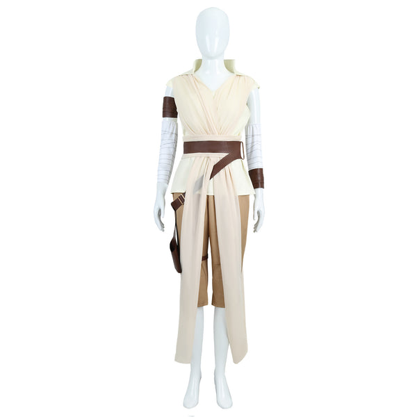 Film Star Wars Rey Cosplay Costume Women Ivory Hoodie Dress Belt