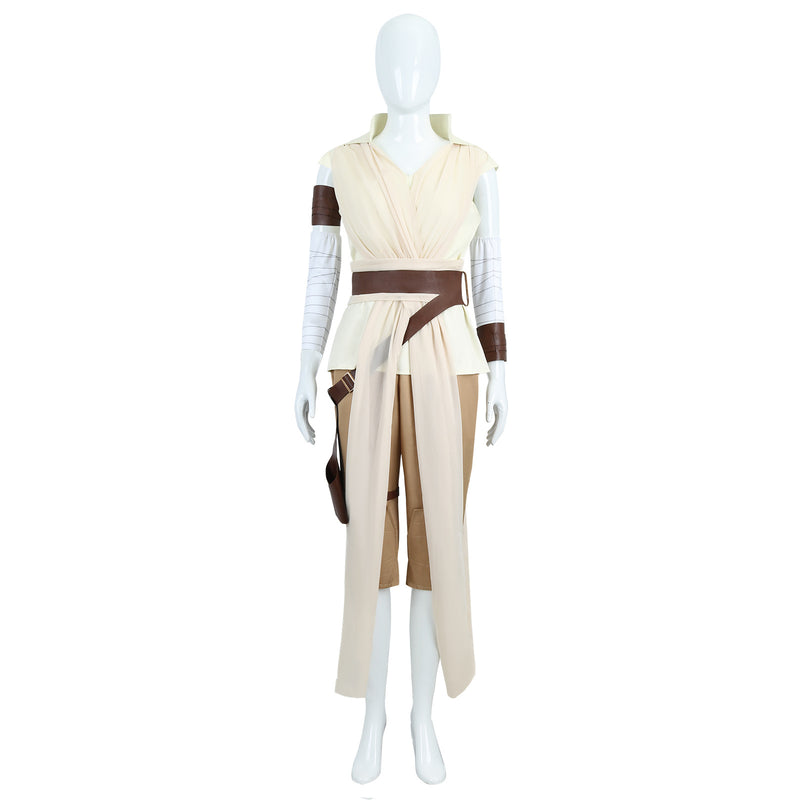 Film Star Wars Rey Cosplay Costume Women Ivory Hoodie Dress Belt