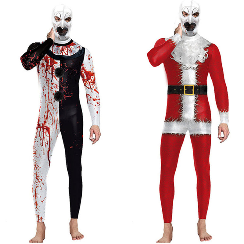 Film Terrifier Clown Cosplay Costume Christmas Elastic Printed Jumpsuit - AwwwCos
