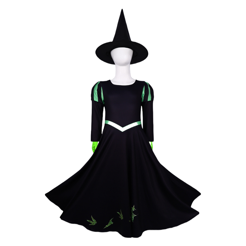 Film Wicked Elphaba Witch Cosplay Costume Black Dress Gloves Hat