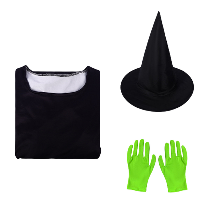 Film Wicked Elphaba Witch Cosplay Costume Black Dress Gloves Hat