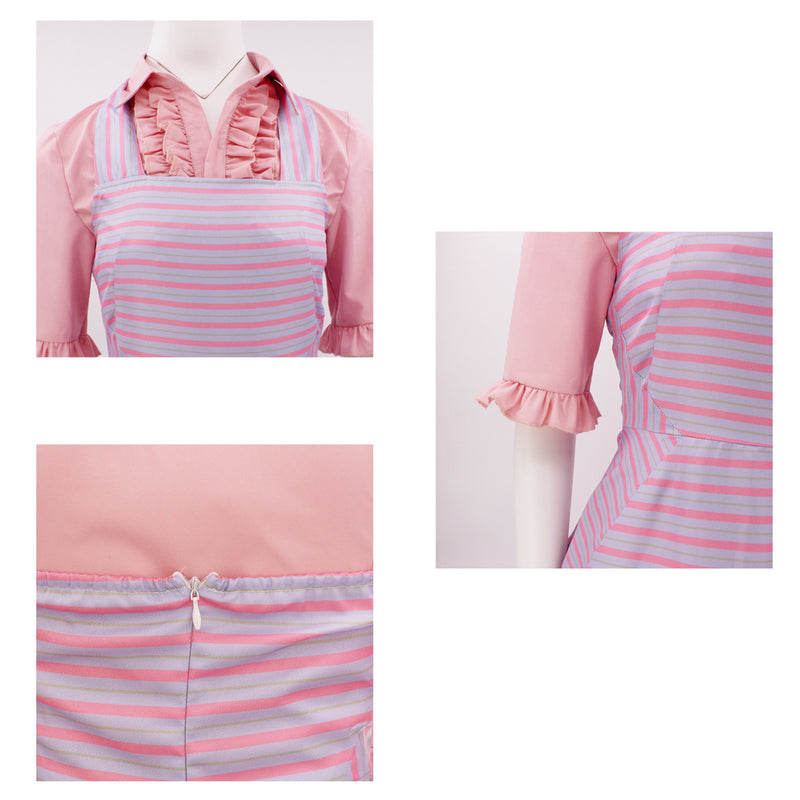 Film Wicked Glinda Cosplay Costume Pink Striped Dress Shirt