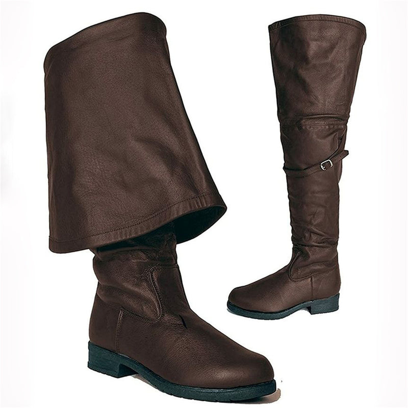 Flat Jazz Medieval Pirate Cosplay Shoes Pull On Mid Calf Knight Boots