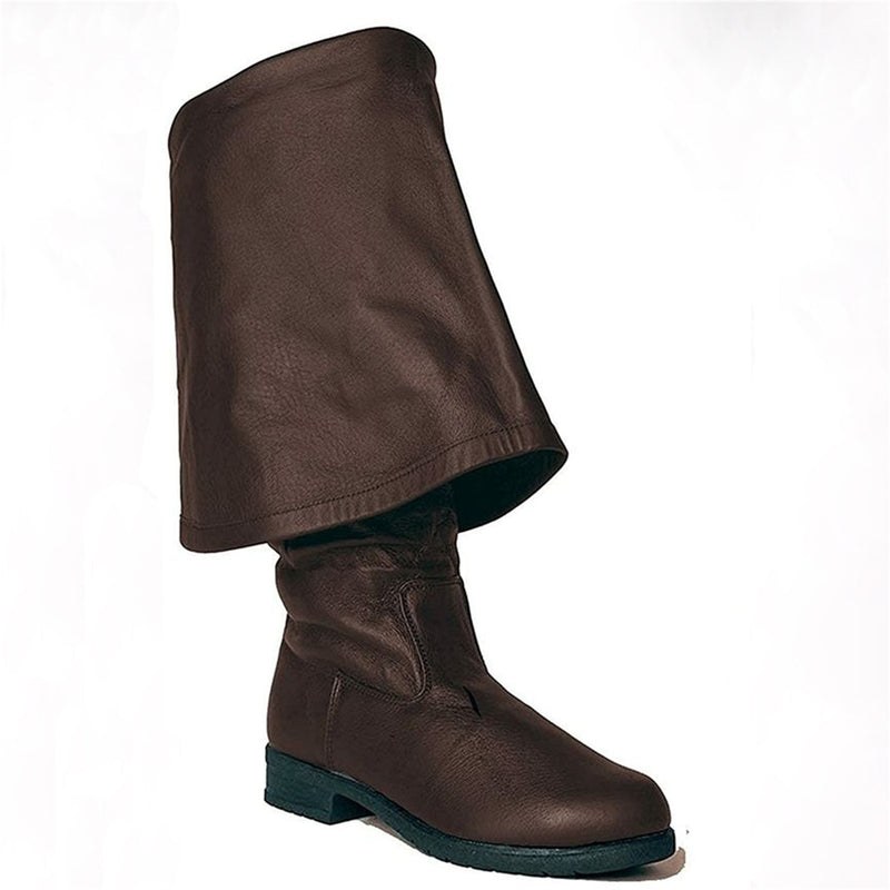 Flat Jazz Medieval Pirate Cosplay Shoes Pull On Mid Calf Knight Boots