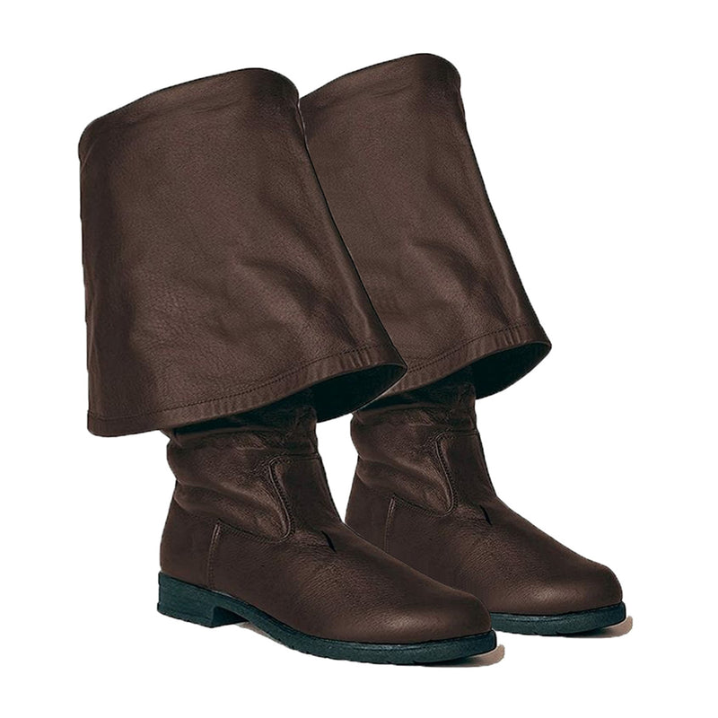 Flat Jazz Medieval Pirate Cosplay Shoes Pull On Mid Calf Knight Boots