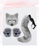 Fox Mask Gloves Cosplay Costume Furry Simulation Halloween Beast Tail Set