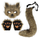 Fox Mask Gloves Cosplay Costume Furry Simulation Halloween Beast Tail Set