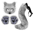 Fox Mask Gloves Cosplay Costume Furry Simulation Halloween Beast Tail Set