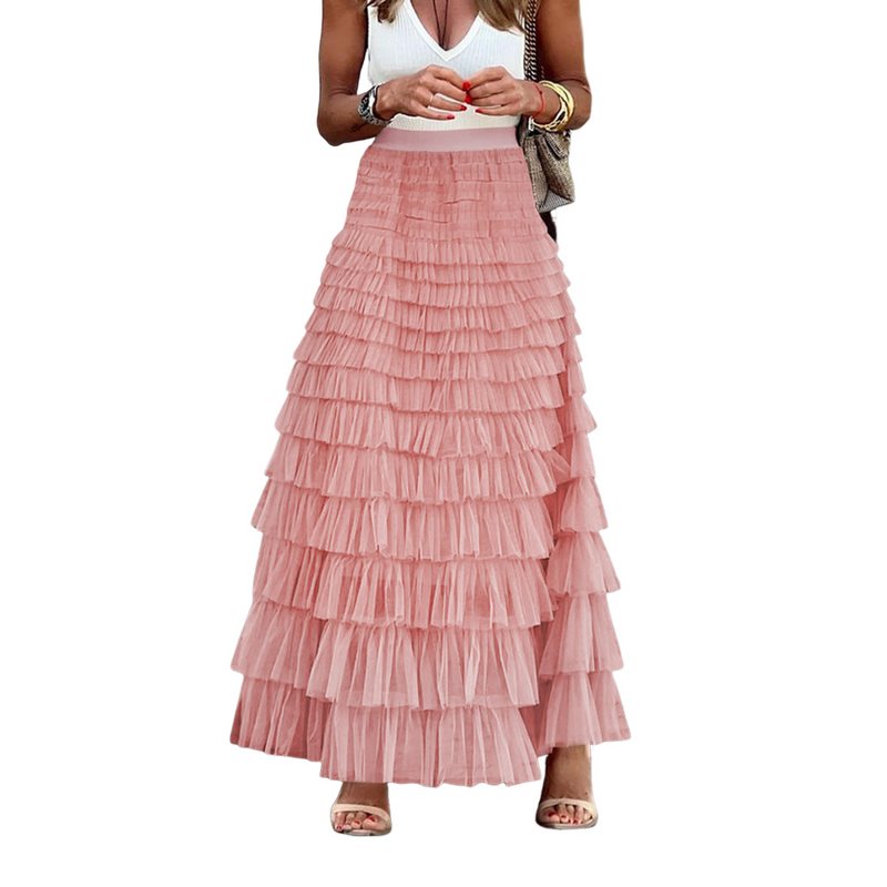 French Style Women Elegant Solid Color High Waist Mesh Cake Skirt - AwwwCos