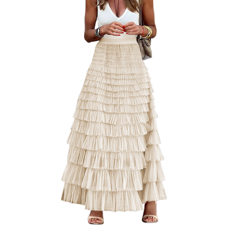 French Style Women Elegant Solid Color High Waist Mesh Cake Skirt - AwwwCos