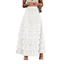 French Style Women Elegant Solid Color High Waist Mesh Cake Skirt - AwwwCos