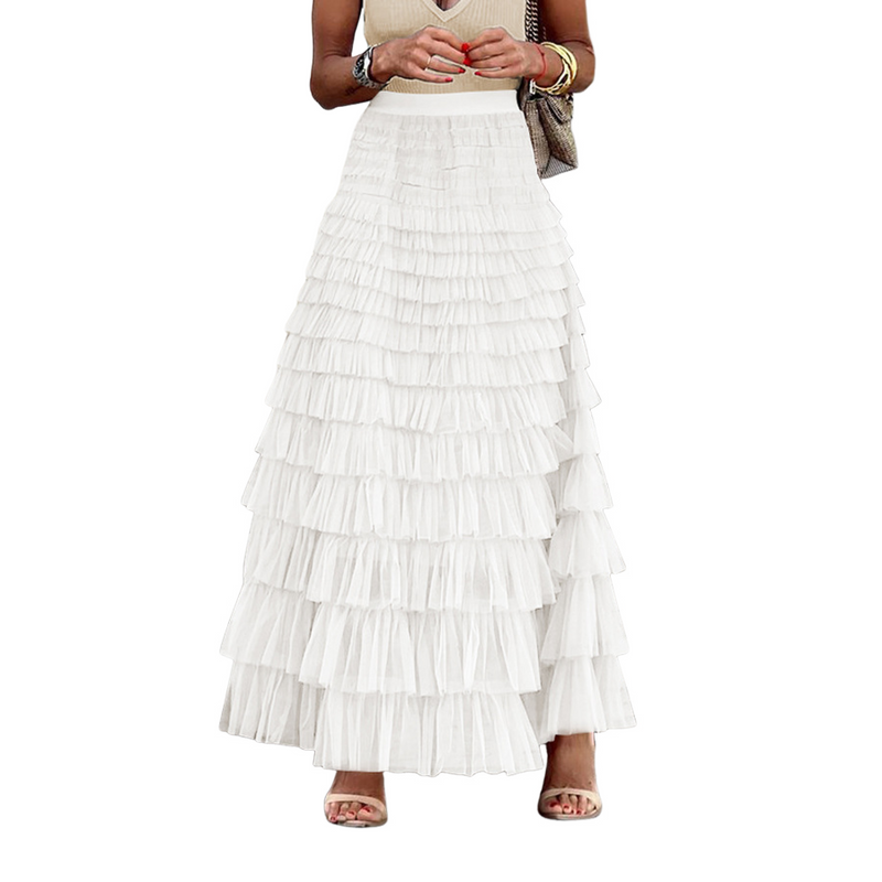 French Style Women Elegant Solid Color High Waist Mesh Cake Skirt - AwwwCos