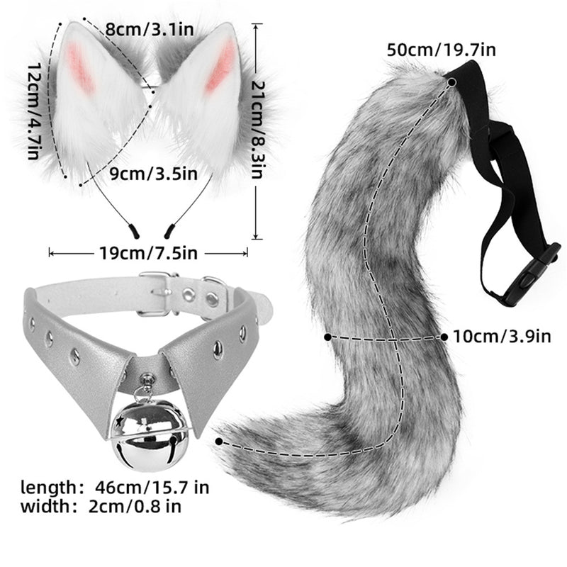 Gothic Punk Style Fox Ear Headband Cosplay Costume Halloween Collar fox Tail Cute Set