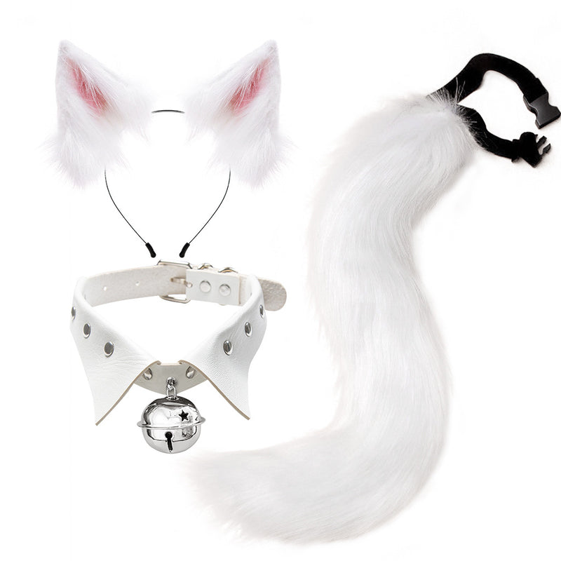Gothic Punk Style Fox Ear Headband Cosplay Costume Halloween Collar fox Tail Cute Set