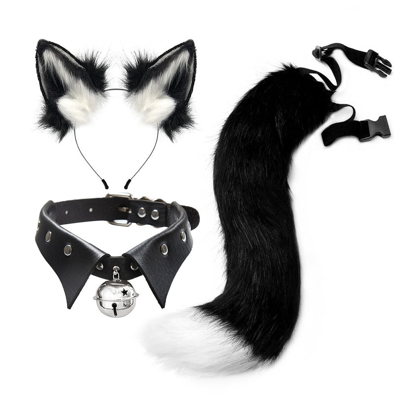 Gothic Punk Style Fox Ear Headband Cosplay Costume Halloween Collar fox Tail Cute Set