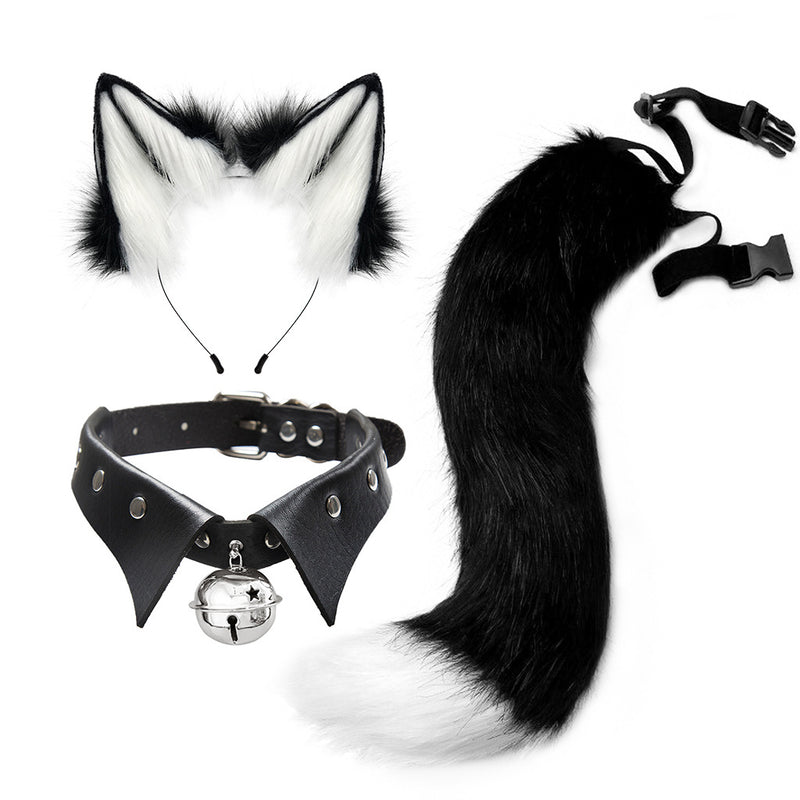 Gothic Punk Style Fox Ear Headband Cosplay Costume Halloween Collar fox Tail Cute Set