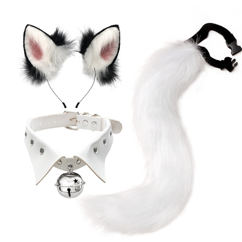 Gothic Punk Style Fox Ear Headband Cosplay Costume Halloween Collar fox Tail Cute Set
