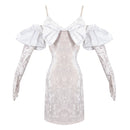 Anime Alien Stage Sua Cosplay Costume White Velvet Tight Dress Gloves - AwwwCos