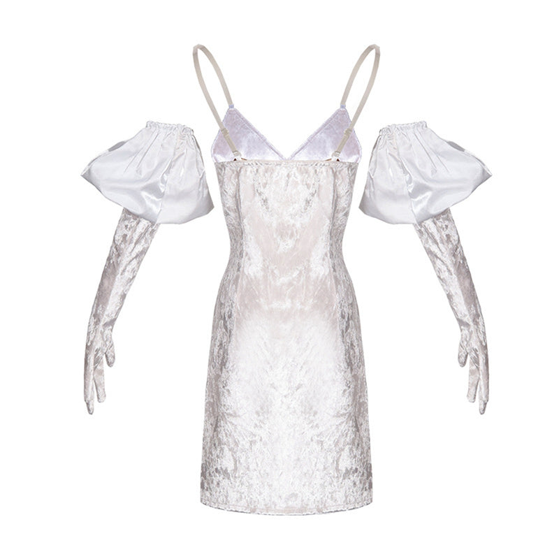 Anime Alien Stage Sua Cosplay Costume White Velvet Tight Dress Gloves - AwwwCos