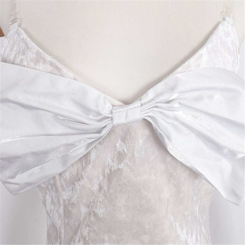 Anime Alien Stage Sua Cosplay Costume White Velvet Tight Dress Gloves - AwwwCos