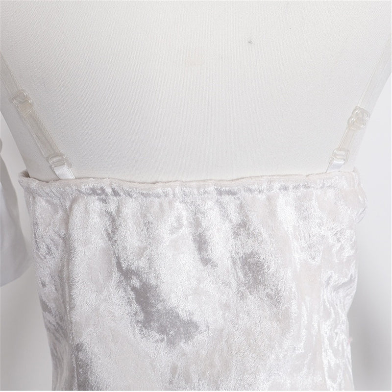 Anime Alien Stage Sua Cosplay Costume White Velvet Tight Dress Gloves - AwwwCos