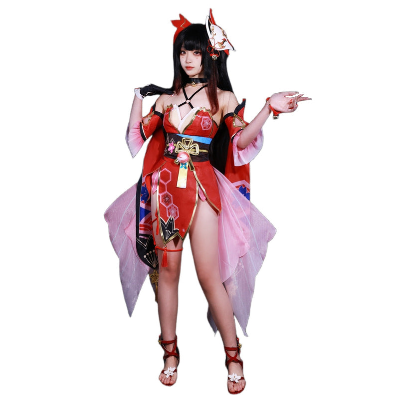 AwwwCos Game Honkai Star Rail Sparkle Cosplay Costume Women Dress Halloween Party Outfits with Fox Mask
