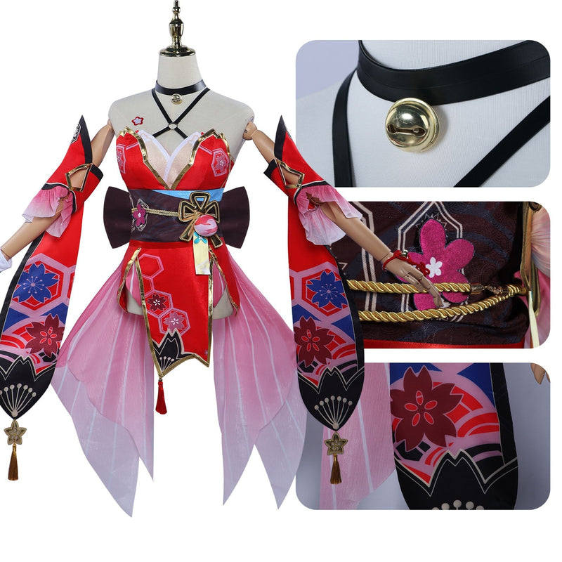 AwwwCos Game Honkai Star Rail Sparkle Cosplay Costume Women Dress Halloween Party Outfits with Fox Mask