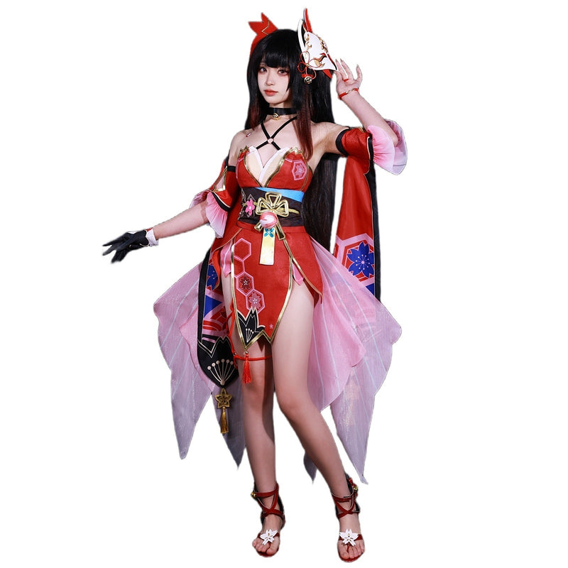 AwwwCos Game Honkai Star Rail Sparkle Cosplay Costume Women Dress Halloween Party Outfits with Fox Mask