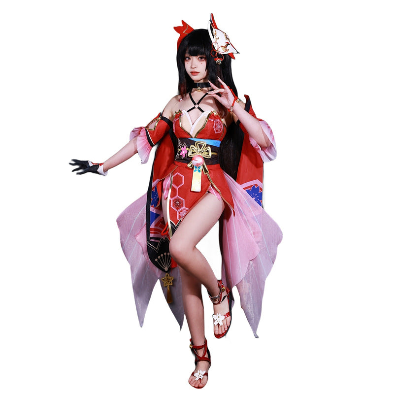 AwwwCos Game Honkai Star Rail Sparkle Cosplay Costume Women Dress Halloween Party Outfits with Fox Mask