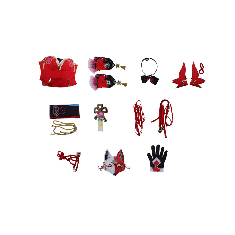 AwwwCos Game Honkai Star Rail Sparkle Cosplay Costume Women Dress Halloween Party Outfits with Fox Mask
