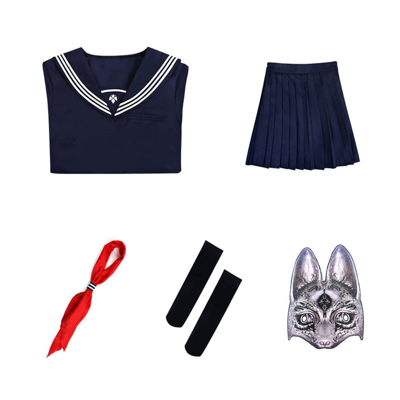 Game Silent Hill Shimizu Hinako Cosplay Costume Fox Mask Navy Blue Suit - AwwwCos