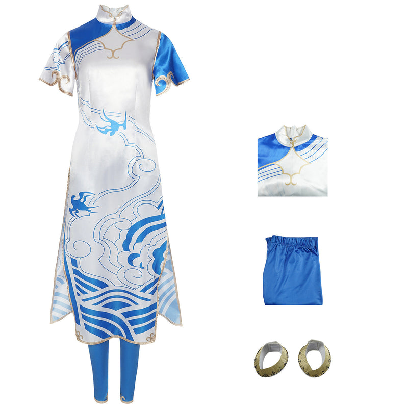 Game Street Fighter Chun Li Cosplay Blue And White Porcelain Patterned Cheongsam - AwwwCos